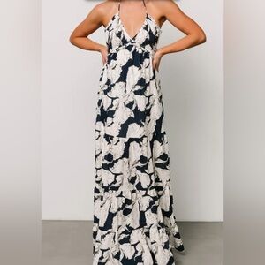 Navy and White Floral Maxi Dress-Baltic Born
